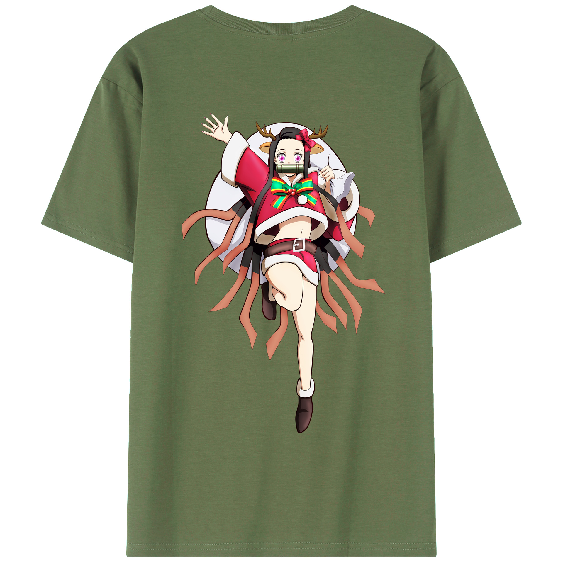 （画像用） 鬼滅の刃（きめつのやいば）竈門 禰󠄀豆子／かまど ねずこ Kamado Nezuko 綿100％ メンズ半袖Tシャツ（バックプリント） 通気性